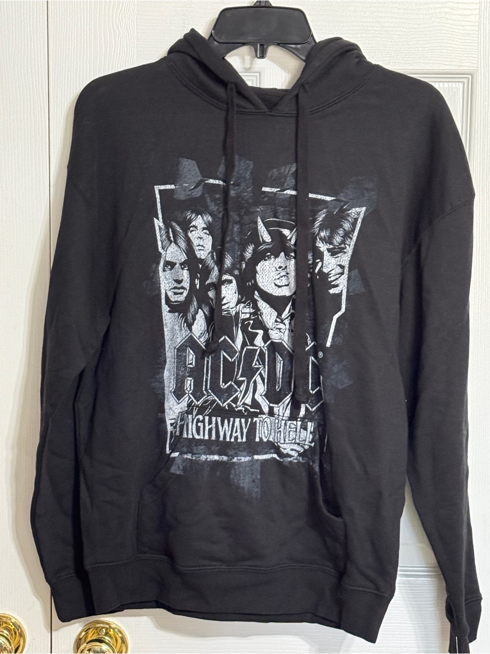 AC/DC Black Pullover Hoodie with White Graphic Print